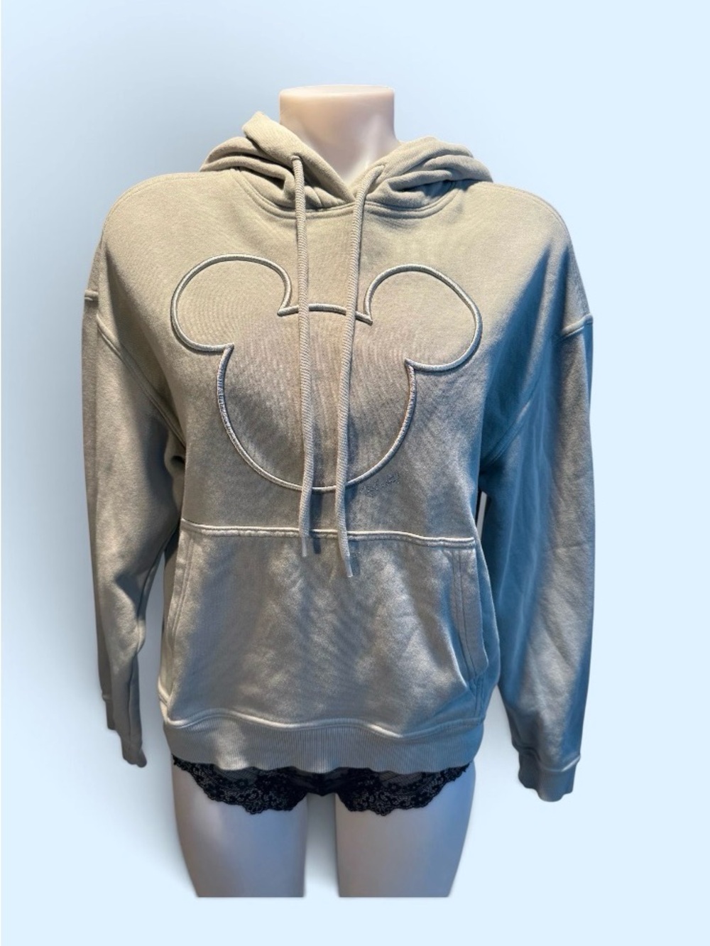 H&M Light Gray Hoodie with Embroidered Mickey Outline